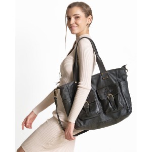 11B. Praktische Handtasche Schultertasche für Damen im Schwarz & Braun aus echtem italienischen Leder